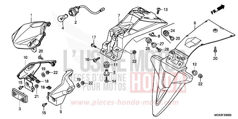 FEU ARRIERE for NC700X Dual Cluth ABS DARKNESS BLACK METALLIC (NH463) from 2013